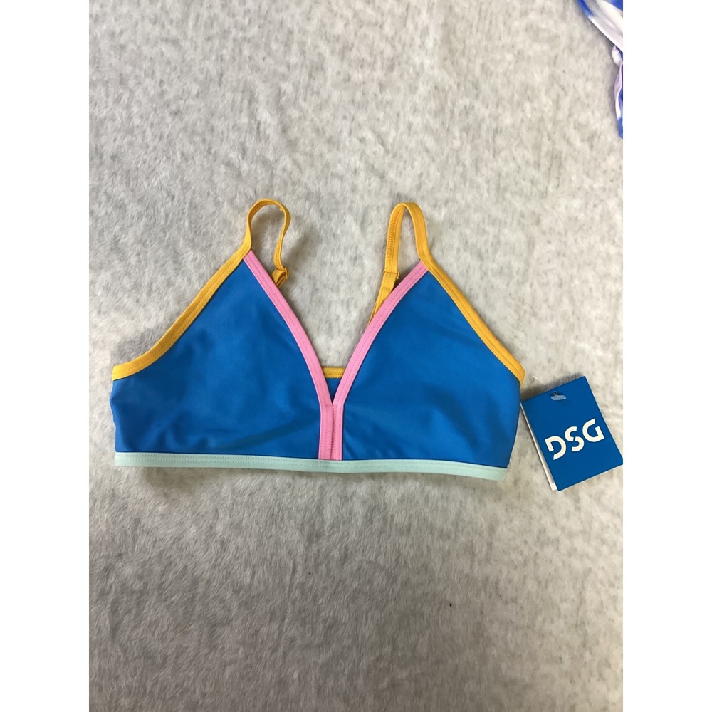 DSG Girls Aqua Blue Bound Bikini Top Colorblock UV‎ 50+ Size Small NWT
